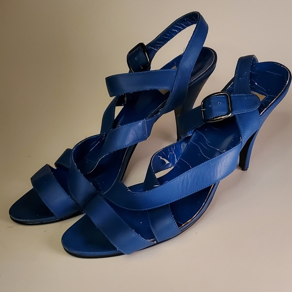 Vintage 70s Marc Alpert Blue Strappy Open Toe Disco Stiletto - Picture 7 of 14